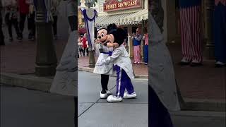 Mickey & Minnie Mouse dance to the Disneyland Straw Hatter’s Band during Disney 100 #disneyland