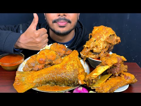 Eating Spicy Beef Chaap Curry,Fish Curry,Goat Head Curry With Rice || Asmr Mukbong Eating Show