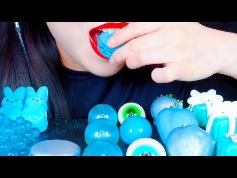 ASMR, Blue Dessert Party, Macaron, Gummies Eating Vlog, Mukbang 블루 디저트 파티, 마카롱, 젤리 먹기 @AbbeyASMR