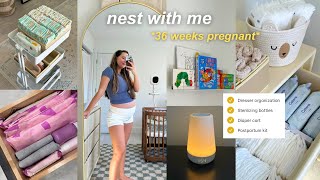 NEST WITH ME FOR BABY 🐣 nursery dresser organization, sterilizing bottles, bedside diaper cart!