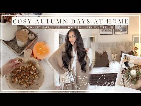 COSY AUTUMN DAYS AT HOME | GROCERY HAUL, BAKING BISCOFF TRUFFLES, DIY WREATH & CLIP HAIR PAMPER!