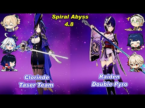 (4.8) C0 Clorinde Taser Team & C0 Raiden Double Pyro Spiral Abyss Floor12 Full Star _ F2P