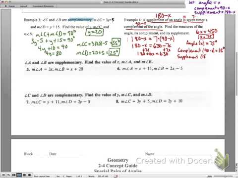 geometry 2-4 concept guide: special pairs of angles