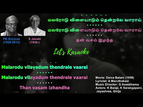 Malarodu Vilaiyadum Thendrale Vaarai Male Vocals Karaoke #sjanaki #sjanakisongs #pbsreenivas