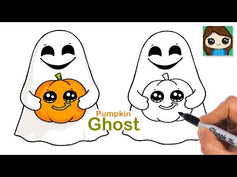 How to Draw a cute Ghost 🎃 Holding a Pumpkin Jack O'Lantern