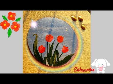 Easiest Way to Draw Tulip Painting | Step-by-Step | Acrylic Painting for beginner