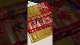 *Beautiful soft golden tissue pythani silk saree with all over weaving butties  with pythani border