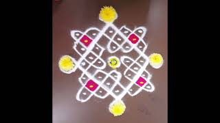 Simple 7 - 1 Dot Kolam#KambiRangoli##EasyDotKolam##EasyTraditionalRangoli##7x1dotkolam##(7x1)dots#