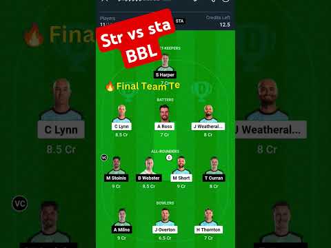 Str vs sta dream11 team prediction #strvsstadream11prediction #strvssta #strvsstadream11 #bbl2024