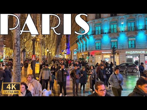 🇫🇷[Paris France] Beautiful Evening 1 Hour Champs-Élysées Walk (4K 60F)  14/January/2025