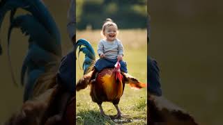 #KidsAndAnimals#FunnyRooster#ChildhoodJoy#RoosterRides#CuteAndFunny #aimotionvideo #aianimation