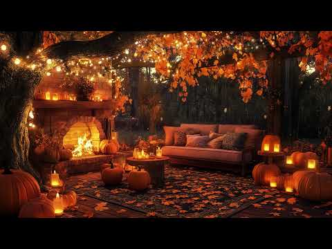 Autumn Porch Ambience: Jazz, Rain & Pumpkin Carving for Stress Relief 🍂