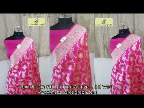 Hot pink | Pure Katan Silk Uppada All over Jaal Work with Meenakari Banarasi Saree. #saree