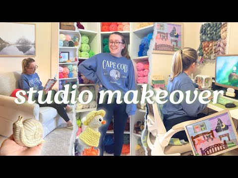 crochet studio makeover!! 🧶✨ tapestry crochet, new furniture, & cozy hobbies