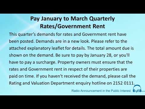 Pay January to March Quarterly Rates/Government Rent