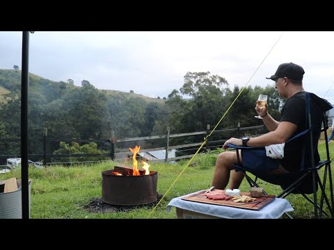 SOLO Camping in the RAIN. PART 2. [ Camping in 3 room tent with a view of the hills, ASMR, 4K ]