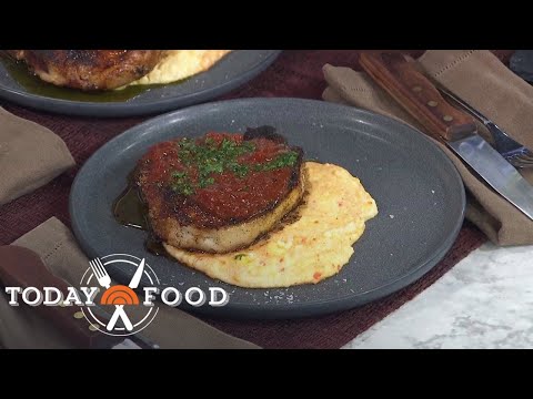 Try Bobby Flay’s recipe for porterhouse pork chops and polenta