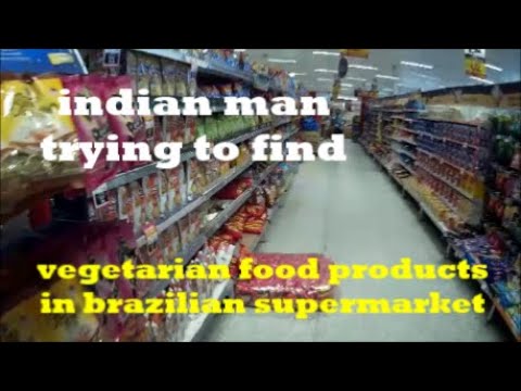 Vegetarian food products in brazilian supermarket. Living in Brazil.