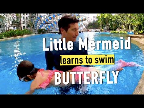 Little Mermaid 🧜‍♀️ learn how to SWIM BUTTERFLY 🦋