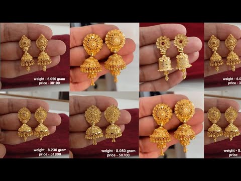 latest hallmark gold Jhumki earrings designs 2024 with weight & price || new gold jhumka designs ||