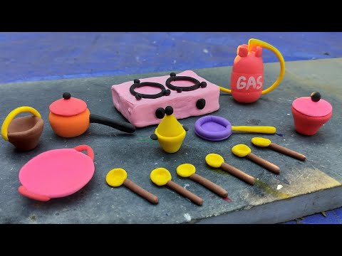 How to make miniature kitchen set with clay / Polymer clay kitchen set