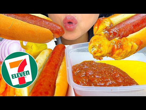 7-Eleven Convenience Store Spicy Hot Dog DIPPED In Chili Cheese Hot Fries | Mukbang | ASMR Phan