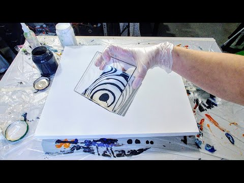 Acrylic pouring: Square container for ring pour / straight pour? Lets give it a try. Black & white