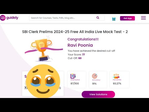 Guidely All India SBI Clerk 2nd Live Mock Test Result Out 🔥 My Result 🥹 #sbiclerk2024 #guidely