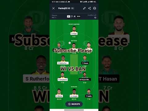 WI vs BAN ODI Dream11 Prediction | Dream11 Team Of Today Match | West Indies vs Bangladesh |