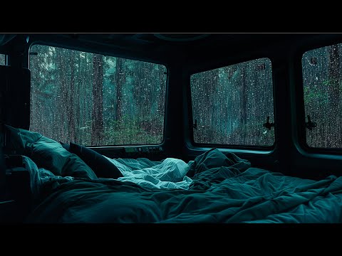 10 Hours⚡️Relaxing Rain on Camping Van in Forest Sleep Instantly, Cure Insomnia with Soothing Sounds