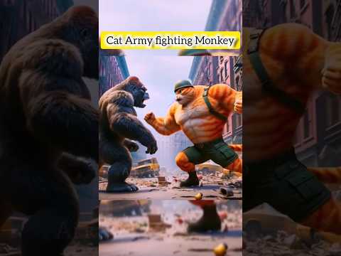 Cat Army  Vs Monkey 😾🦍😔💔 #catlover #cutecat  #cats #monkey #animals #ai #shortvideo #ytshorts