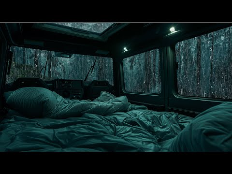 10 Hours⚡️Relaxing Rain on Camping Van in Forest | Fall Asleep Instantly & Let Go of Stress | ASMR