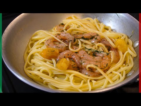 Linguine with sweet shrimp and yellow tomato【Linguine con gamberi rossi e pomodori gialli】