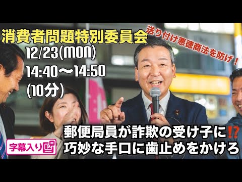 たがや亮【郵便局員が詐欺の受け子に!? 巧妙な手口に歯止めをかけろ】 2024.12.23 衆議院 消費者問題に関する特別委員会 字幕入りフル