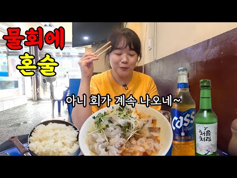 찐 단골 횟집에서 도다리 세꼬시 물회에 혼술