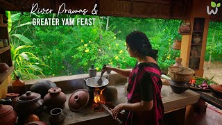 River Prawns & Greater Yam Feast | Kerala Traditional Lunch Recipes | Village lifestyle & foods 🍤🥥🍠