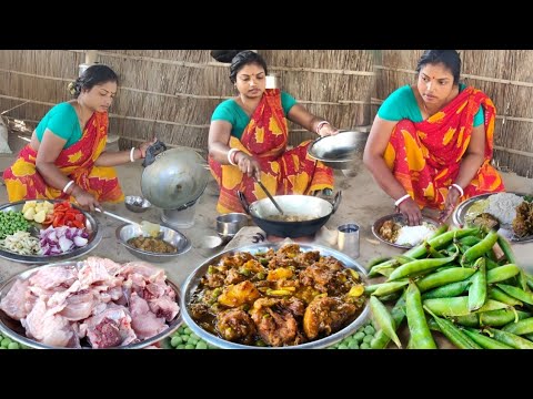 Chicken matar curry recipe | chicken matar cooking and eating village Bengali style | village life