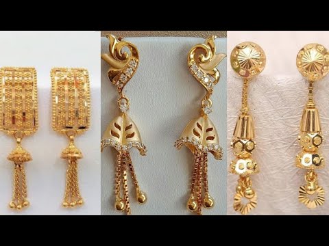 light weight long earrings design ❤️//long hanging earrings design ❤️//gold earrings//gold Jhumki