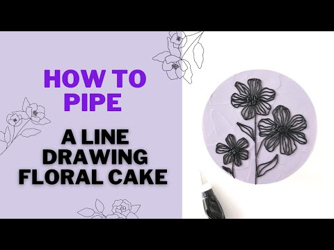 How to Pipe a Floral Line Drawing Cake