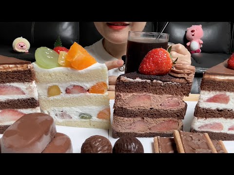 SUB)🍓초코&딸기&과일 조합!! 녹습니다 녹아      🍫진한 초코향이 듬뿍 베인 티라미수케이크 eating