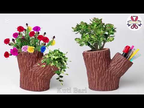 Pan holder With Tree planter Making    Cement flower vase #wastematerialcraftideaseasyhomedecoration