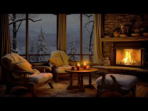 Winter Cozy Porch Ambience ⛄ Snowy Day With Smooth Jazz | Fireplace Sounds To Studying, Sleeping