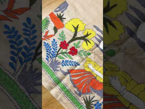 Kantha embroidery on pure gachhi tussar silk… Kesariya Balam padharo mhare des! Concept sarees!