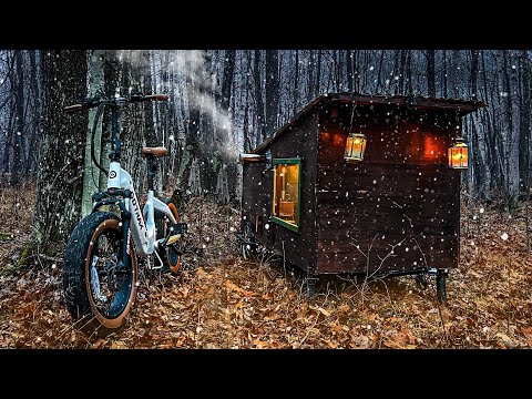 WINTER IN A BIKE CAMPER with a WOOD STOVE!