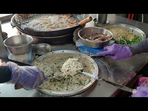 Popular tempura shrimp fritter,deep fried Mochi ,Shaved ice with hot mochi 燒冷冰製作-Taiwan Street Food