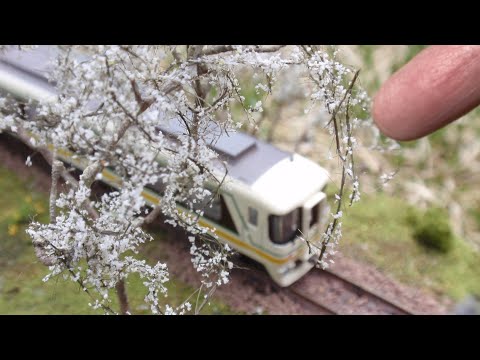 N Scale: miniature scenery of railroads and cherry blossoms!