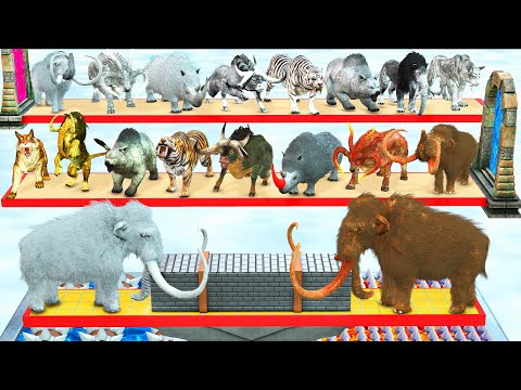 Prehistoric Mammals vs White(Albino) Mammals Who Push Harder? Woolly Mammoth vs White Mammoth