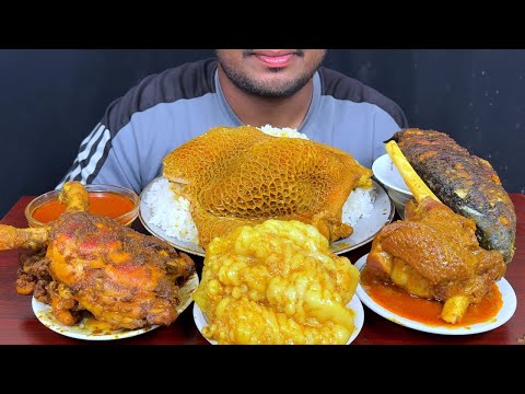 Eating Spicy Beef Boti Curry,Muuton Fat,Mutton Leg,Chicken Leg,Fish Fry With Rice || Asmr Mukbong