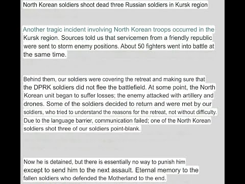 Another North Korean Friendly Fire in Kursk & Reported 4,000 North Korean Casualties So Far