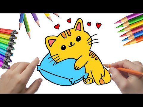 Cómo dibujar un gatito kawaii y su almohada